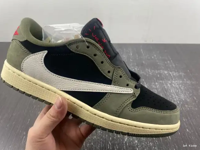 1st Kicks Shoes 'BLACK LOW JORDAN SCOTT OG 1 X SP AIR DM7866-002 TRAVIS OLIVE' 0622